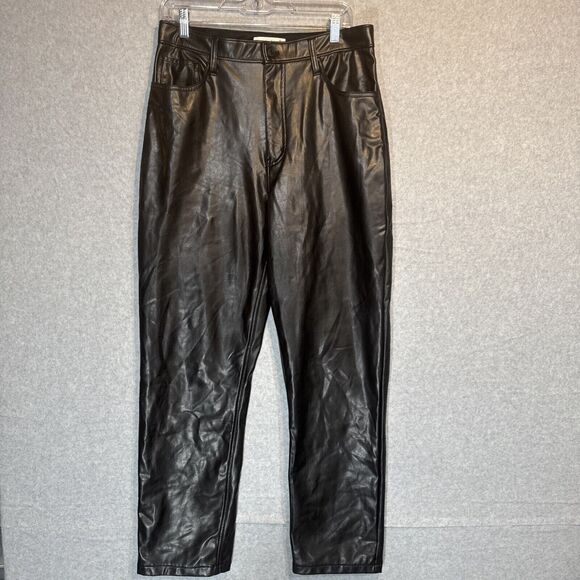 Abercrombie & Fitch Straight Ultra High Rise Vegan Leather Pants Sz 31/12 VTG - Picture 1 of 13